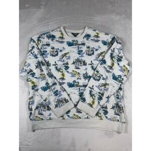 Eddie Bauer Fishing Print Sweatshirt Mens XL White Scenic Lake Good